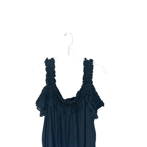 Anthropologie Black Ruffle Shoulder Cut Out Lightweight Semi Sheer Top Size XL - Picture 7 of 9